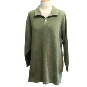 Soft Surroundings‎ Medium Light Army Green Sherpa Pullover Collared Sweatshirt